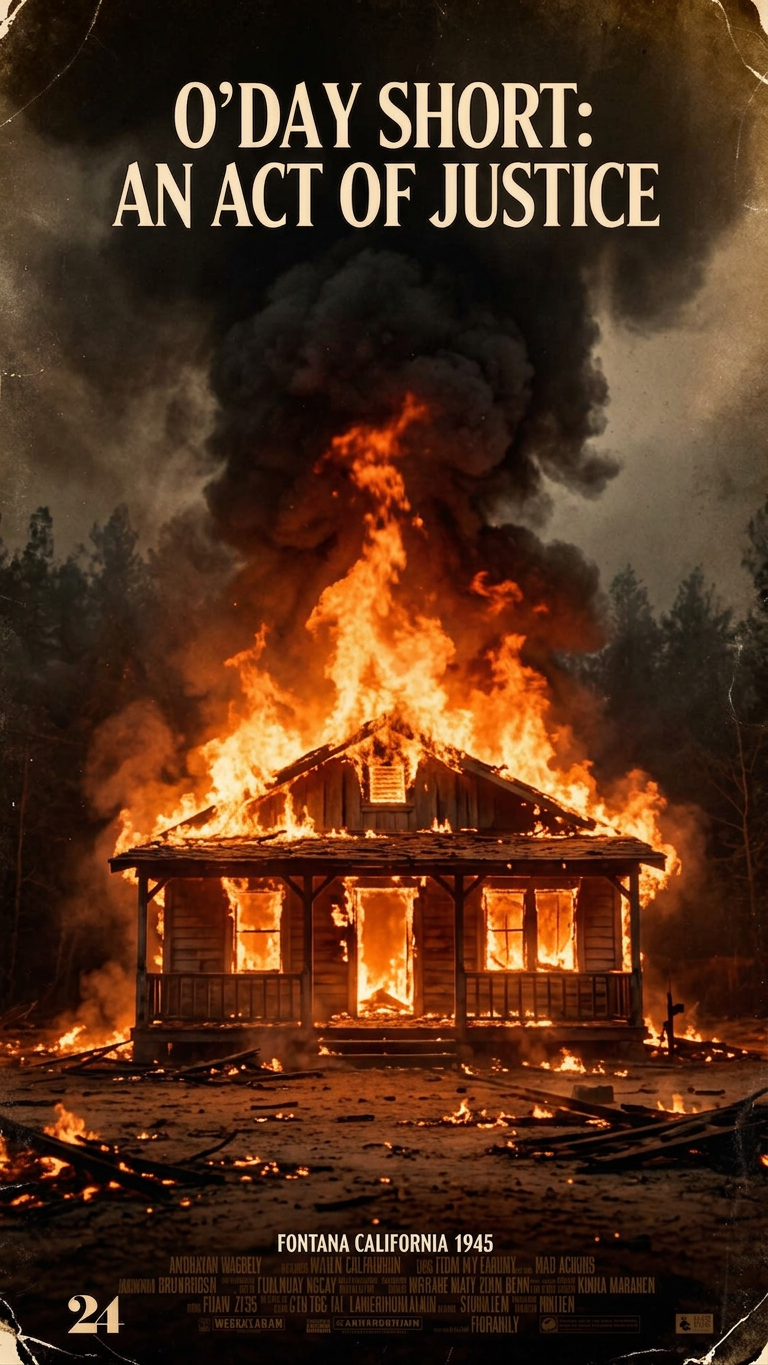 O'Day Short: An Act of Justice — film poster depicting the burning O'Day Short family home in 1945 Fontana, California